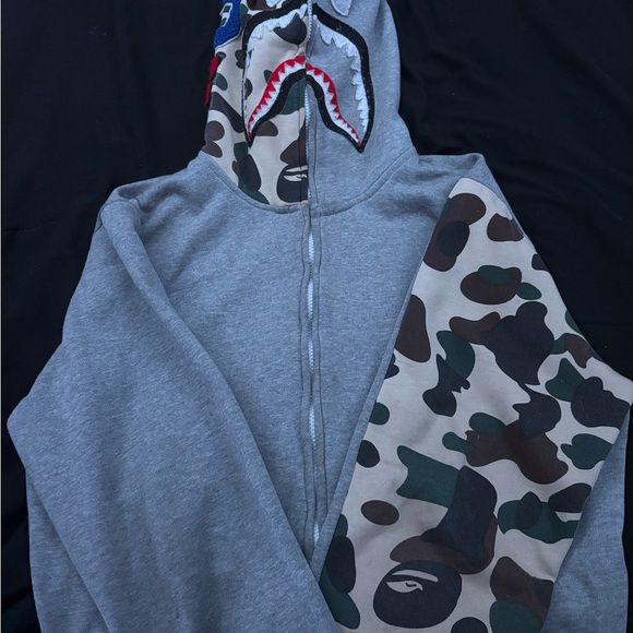 Gray Shark Hoodie with Camo Sleeves